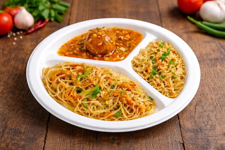 Eco-friendly bagasse compartment plates designed for sustainable, convenient food service and organized meal presentation.